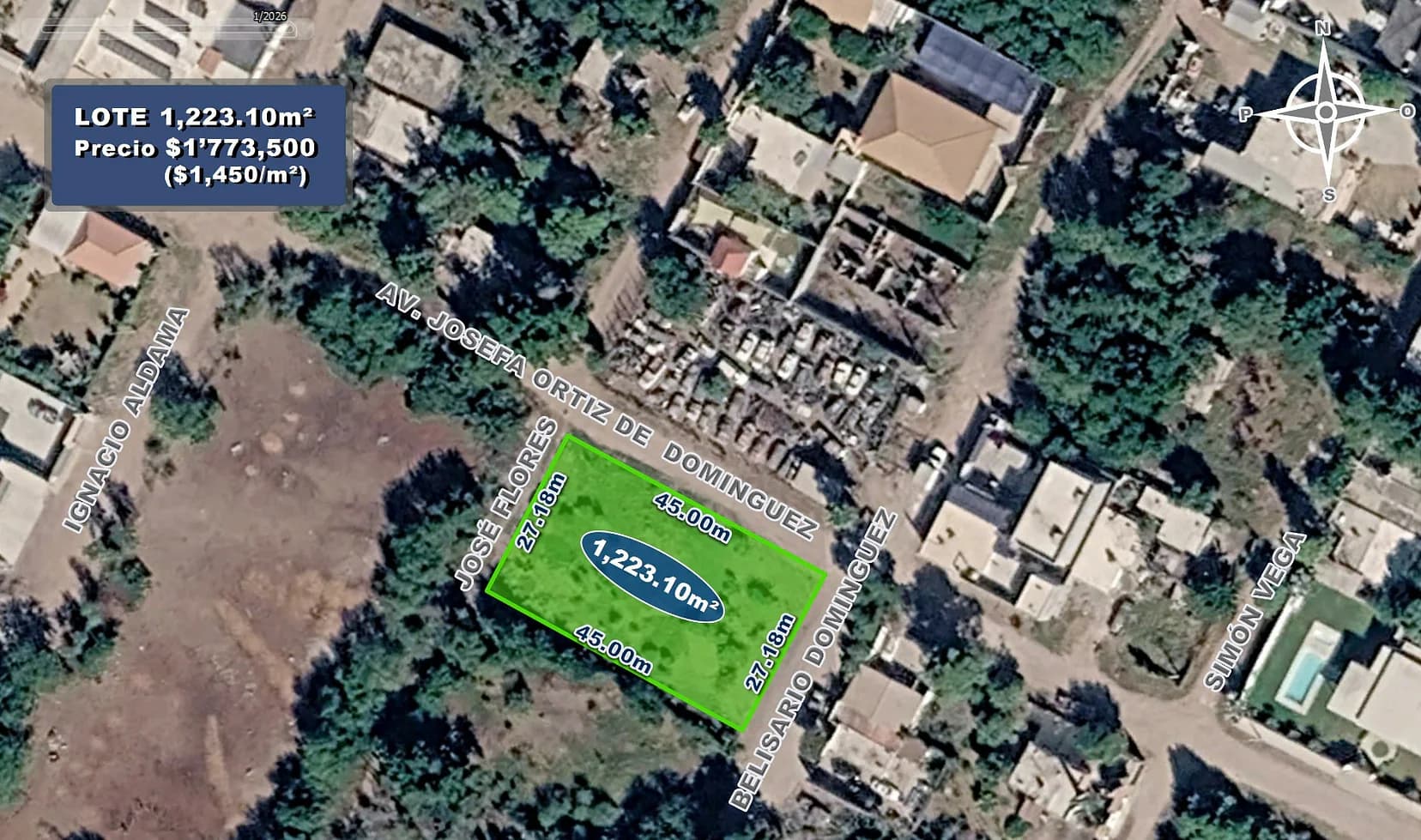 TERRENO EN ESQUINA 1,223 m2 Prolongación Burócrata, Los Mochis, Sin